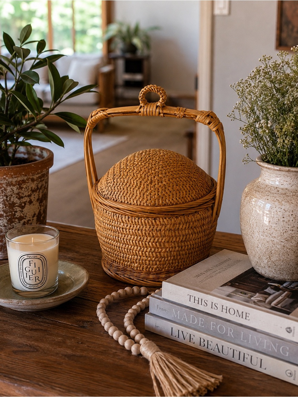 Fantastic Vintage Chinese Woven Rattan Wedding Basket
